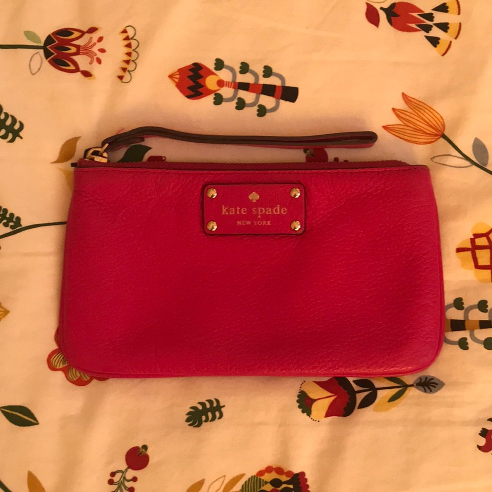 Bright pink Kate Spade leather wristlet